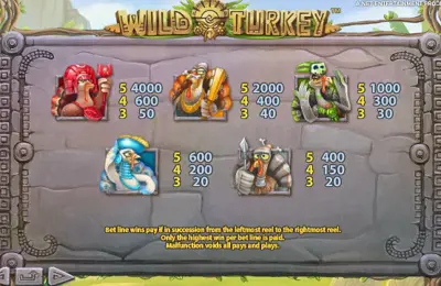 Paytable Online Slot Wild Turkey