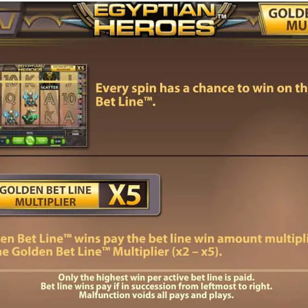 Golden Bet Line Multiplier Online Slot Egyptian Heroes